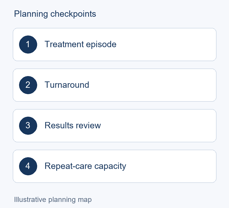 Illustrative planning map: Treatment episode → Turnaround → Results review → Repeat-care capacity
