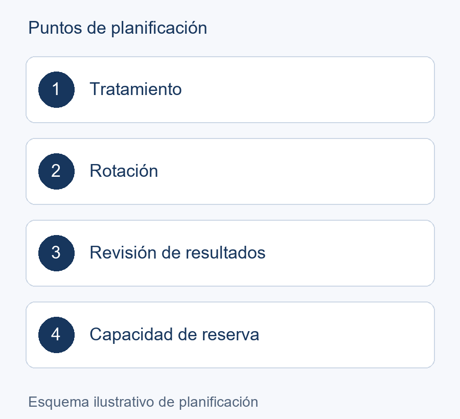 Esquema de planificación: Tratamiento → Rotación → Revisión de resultados → Capacidad de reserva